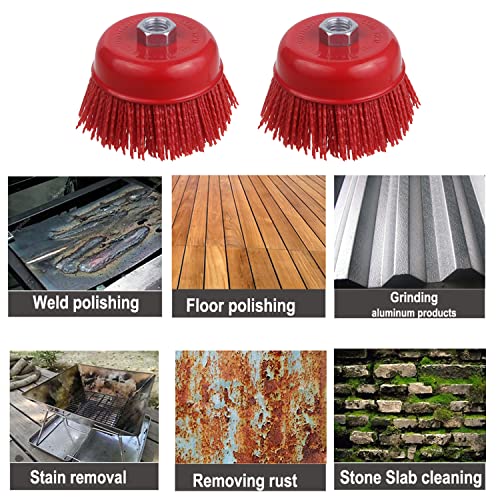 4 Inch Abrasive Filament Nylon Cup Brush for Angle Grinder, 5/8" 11 Thread Corrosion, Paint, for Surface Pre-Treatment of Various Metals (5 Pack) - style: 5 Pack