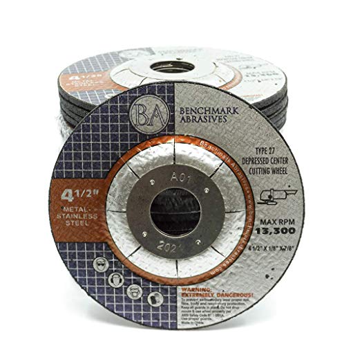 Benchmark Abrasives Grinder Cut Off Wheels 4 1/2 Inch for Pipeline Cutting - Thin Type 1 Angle Grinder Cutting Disc for Metal, Steel - with 7/8" Arbor Hole, Grinder Cutting Wheel - 25 Pack
