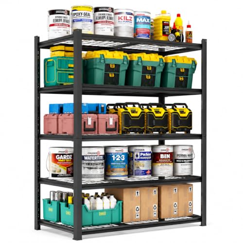 Heavy Duty 5 Tier Metal Garage Shelving, 72" H × 35" W × 16" D - size: 62"H × 27.6"W × 12"D