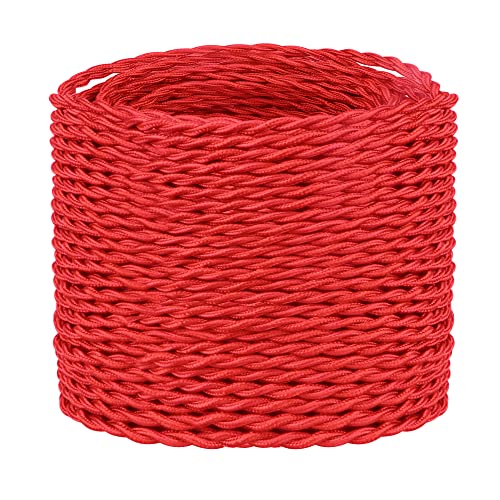 Helunsi 32.8 ft Twisted Cloth Covered Wire, 18/2 Red Vintage Lamp Cord - color: Red