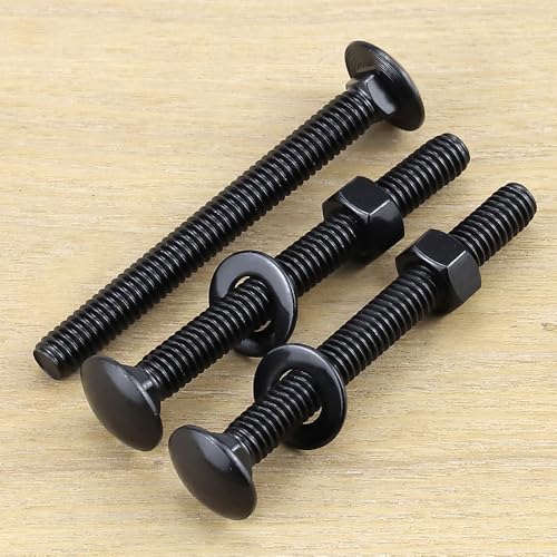 1/2-13 x 3 (6 Sets) Carriage Bolts Black, 304 (18/8) Stainless Steel Carriage Screws with Hex Nuts and Flat Washers, Square Neck Round Dome Head, Coarse Thread - size: 1/2-13 x 3"