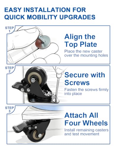 Htudcue 2 Inch Industrial Heavy Duty Caster Wheels Set of 20, Double Locking PU Casters, Non-Marking Polyurethane Wheels for Workshops & Commercial Spaces, 800lbs Per 4 Wheels