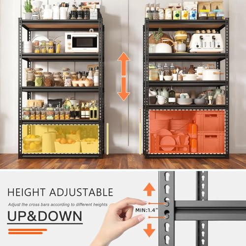 Raybee 72" H Garage Shelves, Classic 5-Tier Metal Storage Shelving Unit, Adjustable Versatile Utility Rack, Industrial Shelf for Garage Craft Warehouse Pantry Kitchen Organization, 2000lbs, Black