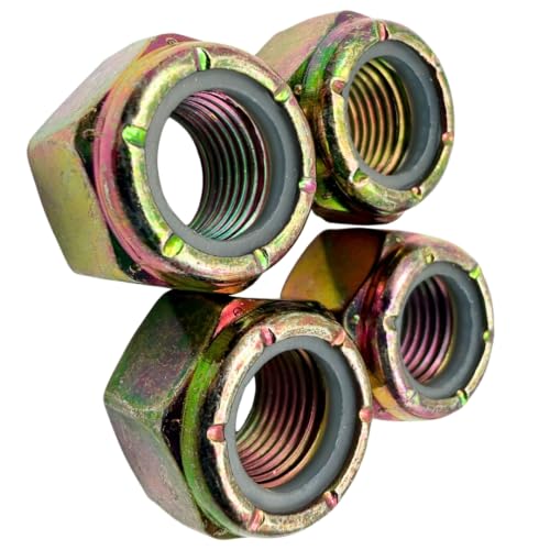 1/2"-20 Grade N8 Nylon Lock Nuts (4 Pack) – Heavy Duty Yellow Zinc Fine Thread Locking Fasteners, Vibration Resistant for Grade 8 Hardware - size: Nylon Lock Nut Yellow Zinc – 4 Pack