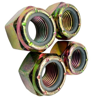 1/2"-20 Grade N8 Nylon Lock Nuts (4 Pack) – Heavy Duty Yellow Zinc Fine Thread Locking Fasteners, Vibration Resistant for Grade 8 Hardware - size: Nylon Lock Nut Yellow Zinc – 4 Pack