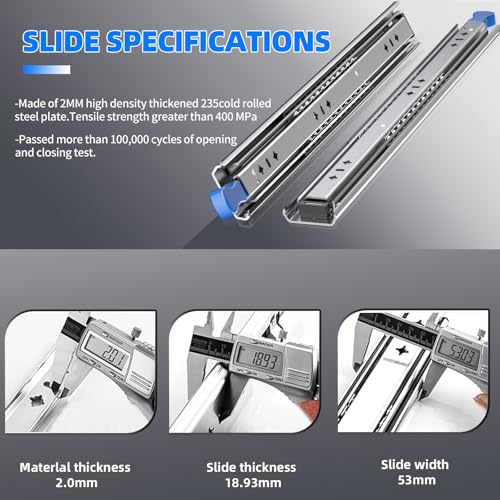 SLIDEWAY 260 Lbs Locking Heavy Duty Drawer Slides 22" Full Extension Rails - color: W:53mm-260LBS(with lock), size: 22 Inch