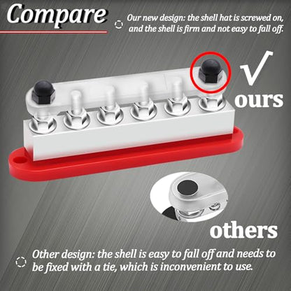 650A Bus Bar 12V Marine 3/8" Power Distribution Block Automotive Busbar Terminal Block,Battery Buss Bar (Pair, Red & Black) 6 x 3/8" Post - size: 650A 6x3/8"