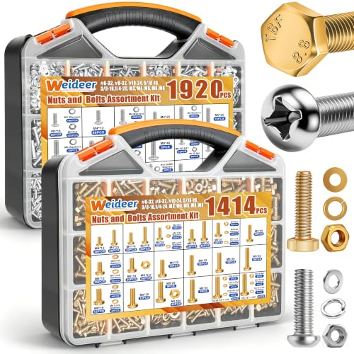 weideer 3334PCS Hardware Assortment Kit, Metric&SAE Nuts and Bolts Assortment Kit,Phillips Head and Grade 8.8 Metric Hex Bolt, Nuts,Lock Washers. #6,#8,#10,1/4,5/16,3/8,1/2,M3,M4,M5,M6,M8.(10-65mm) - color: Silver, size: 3334 pcs (Metric & SAE)