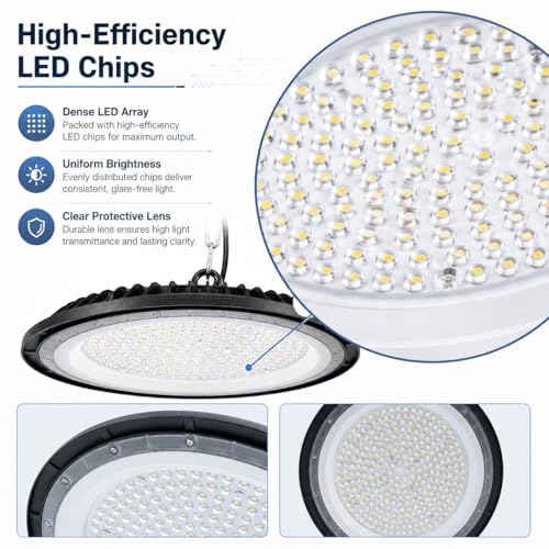 200W UFO LED High Bay Light for Workshop, 2-Pack