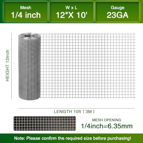 Chicken Wire Fence,Hardware Cloth 1/4 Inch 12inx10ft (23 GA) - color: 1/4inch, size: 12in x 10ft