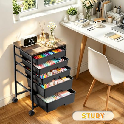 SUNALLY Rolling Carts with 5 Drawers, Storage Drawer Carts for Craft, Black - color: Black