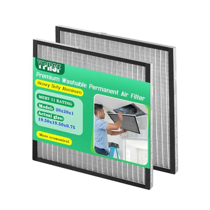 20x20x1 Air Filter MERV-11 | Washable Reusable Furnace Filter| 2-Pack - size: 20''x20''x1''