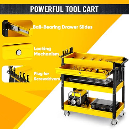 4 Tier Rolling Tool Cart, 400LBS Heavy Duty Tool Service Cart - color: Yellow