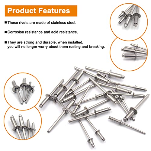 ISPINNER 120pcs 304 Stainless Steel Blind Rivets, Pop Rivets Assortment Kit