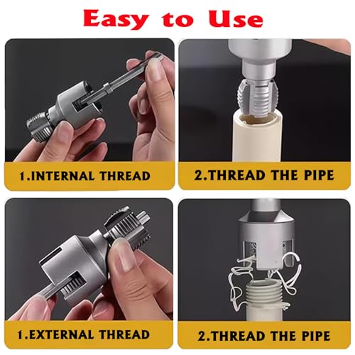 PVC Pipe Threader Kit, 3 Piece Set, 1/2", 3/4", 1" NPT, Internal and External Threading, Compatible with Electric Drill for PVC, PPR, MPP Pipes (1/2in+3/4in) - color: 1/2in+3/4in