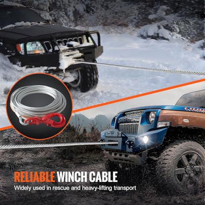 VEVOR Galvanized Steel Winch Cable, 3/8 Inch x 100 Feet 15,200 lbs Breaking Strength, Wire Winch Rope with Swivel Hook, Towing Cable Heavy Duty, Universal Fit for SUV, Large Off-Road Vehicle, Truck - size: 100 ft