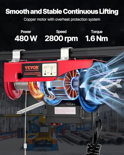 VEVOR Electric Hoist with Wireless Remote Control, 110v 440lbs Electric Hoist with Remote Control, 40ft/20ft Lifting Height Motor, for Garage Warehouse Factory - size: 440lbs