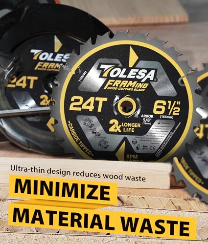 TOLESA 6 1/2 Circular Saw Blades, 24T for Wood and Plywood, 3-Pack - size: 6-1/2'' 24T