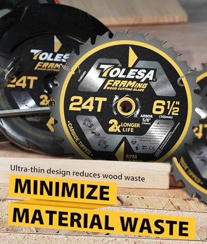 TOLESA 6 1/2 Circular Saw Blades, 24T for Wood and Plywood, 3-Pack - size: 6-1/2'' 24T