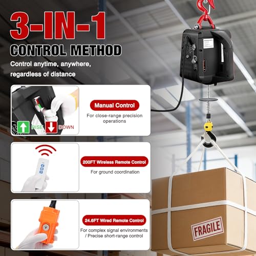Nilight 3-in-1 Electric Hoist Winch, 1100LBS 1500W Portable Power Winch Crane with Manual Wired Wireless Remote Control, 110V Electric Winch 25FT Lifting Height for Garage Warehouses Factories, Black - size: 1100LBS Black