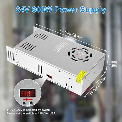 inShareplus 24V 25A 600W LED Power Supply, AC 100-240V to DC 24 Volt Regulated Switching Converter, Low Voltage Transformer for Strip Lights, Lighting Modules and 24V Devices - style: 24V 600W