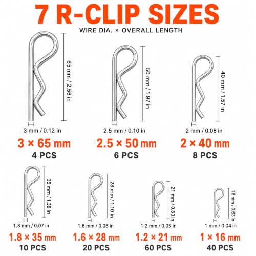 323PCS Cotter Pin Assortment Kit, 13 Sizes Stainless Steel Split Pins and R Clips with Clear Organizer Case for Hitch Pins, Trailers, Lawn Equipment and Machinery