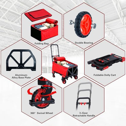 2 in 1 Hand Truck Dolly Foldable,330LB Portable Folding Hand Cart - color: C-red