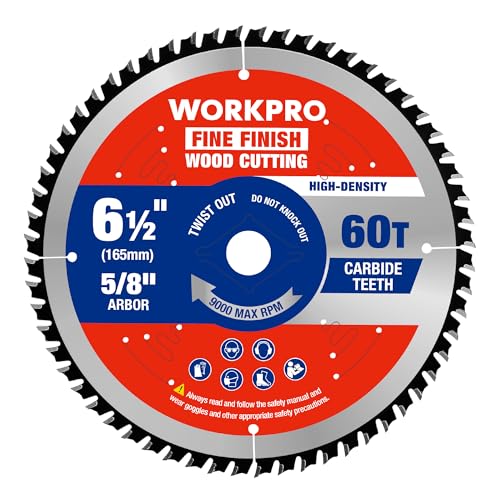 WORKPRO 6-1/2" Circular Saw Blade, 60T Fine Finish Wood Cutting - size: 6-1/2 INCH