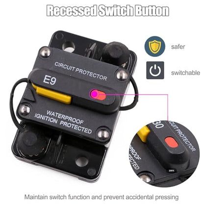 E9 1/4" Studs 40A Amp Circuit Breaker w/Recessed Switch Button UL - size: Recessed Button-40A