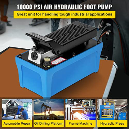 Mophorn Air Hydraulic Pump 10000 PSI Air Over Hydraulic Pump 1/2 Gal Reservoir Air Treadle Foot Actuated Hydraulic Pump 3/8" NPT with 6.56 ft Hose 2 Connector Single Acting for Car Repair (Blue)
