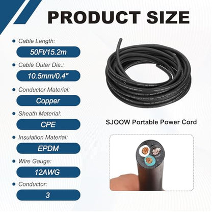MECCANIXITY 12/3 SJOOW Electrical Wire Cable 50ft 12 AWG 3 Conductor UL - size: 12AWG*50ft, style: 3 Conductor