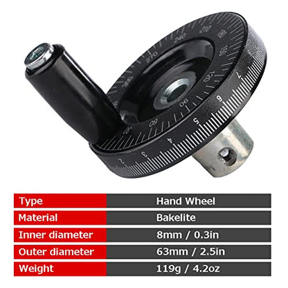 Hand Wheel with Handle, 63mm Milling Handwheel with Scale, Bakelite Hand Wheel Machinery Accessaries for Lathe Milling Machine