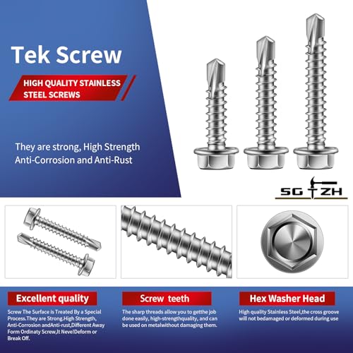 #8 x 5/8" Self Drilling Screws (235Pcs) Hex Washer Head 410 Stainless Steel Self Tapping Screws for Metal Sheet Metal Screws with Hex Socket Included - color: Silver, size: #8 x 5/8"