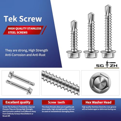 #8 x 5/8" Self Drilling Screws (235Pcs) Hex Washer Head 410 Stainless Steel Self Tapping Screws for Metal Sheet Metal Screws with Hex Socket Included - color: Silver, size: #8 x 5/8"