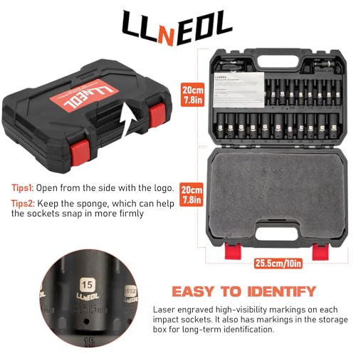 LLNEDL 1/4 Inch Drive Impact Socket Set, 83Pcs Socket Wrench Set Metric & SAE from 4-15mm, 5/32-9/16", 6 Point CR-V Deep & Shallow Sockets Kit with 72T Ratchet Handle, E Torx, for Automotive & Home - size: 83pcs 1/4 inch socket set