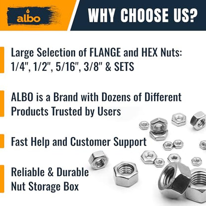 ALBO 250 PCS Metric Hex Nuts Assortment – Stainless Steel 304 Hardware Nuts Set (M2 to M12) – Metric Nut Assortment in Reusable Box - size: Metric Set 250pcs