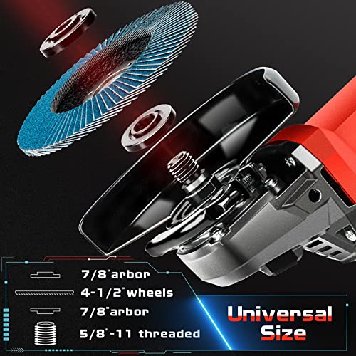 7.5Amp 4-1/2 Inch 12000 RPM Angle Grinder with 2 Guards, 3 Cutting Wheels, 3 Discs, Non-Slip Handle and Carbon Brush for Metal and Wood - size: Constant-Speed