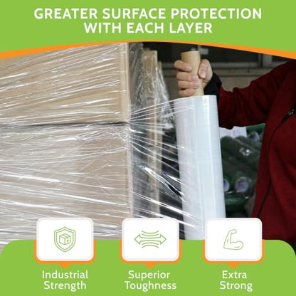PSBM Stretch Wrap with Handles, 288 Rolls 20 Inch x 1000 Feet 70 Gauge Heavy Duty Clear Plastic Wrap Industrial Strength Shrink Film for Moving, Packing & Shipping - size: 288 Pack, style: 70 Gauge