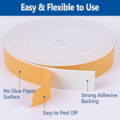 Self-Adhesive Weatherstrip 1in x 1/8in x 33Ft High Density Foam Insulation Strips with Strong Adhesive for Door and Window Sound Isolation - size: 1in x 1/8in x 33Ft