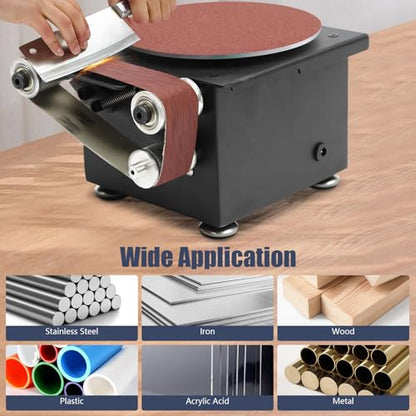 6-Inch Mini Disc Sander, 7 Speed Adjustable Bench Belt Sander Grinder, Electric Tabletop Belt Sanders for Metal Wood Knife Steel Iron Plastic Working, 100W 110V