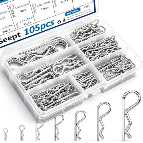 105Pcs 304 Stainless Steel R Cotter Pins – 7 Sizes Assortment Kit, Heavy-Duty Hitch Lock Pins for Trucks, Trailers, Engines & Farm Equipment - size: 105Pcs 7-sizes