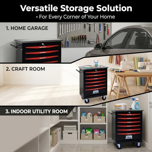 Rolling Tool Chest,Stainless Steel Worktop,Black,6‑Drawer - color: Black, size: 6-Drawers
