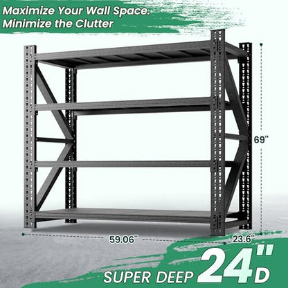 4-Tier Heavy Duty Garage Shelving，Industrial Shelving for Home & Shop,Garage Storage Racks Heavy Duty Steel Shelves,Large Capacity Metal Rack for Garage,Basement,Pantry,Workshop - size: 24"D*60"W*69"H