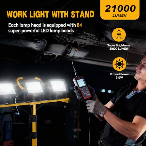 21000Lumen LED Work Lights with Stand, 3Head Portable Work Light 16ft Cord