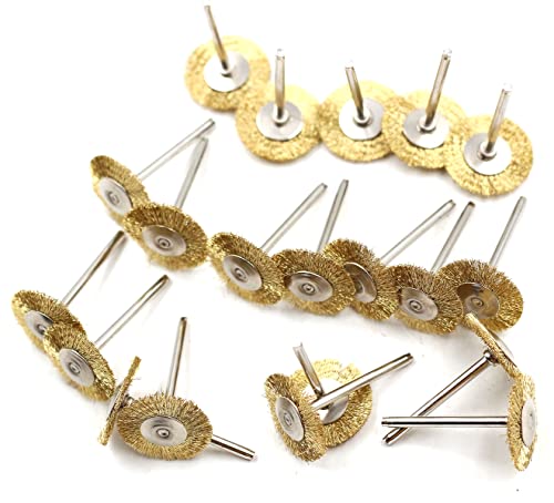 20pcs Dia 25mm Rotary Tool Brass Wheel Wire Brush Set - Fits Dremel,1/8" Shank,Clean, Polish, Prep - color: Wheel Brush (20pcs)