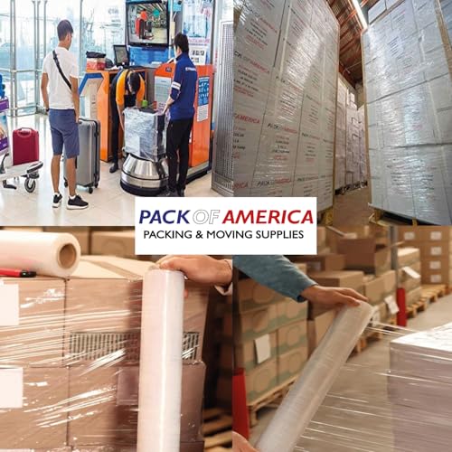 Pack of America Stretch Film - 4 Roll Clear, 18” x 1100 Feet, 80 Gauge (20 Micron) Industrial Heavy Duty Plastic Shrink Wrap and Dispenser for Packing, Shipping, Pallet, Moving Supplies