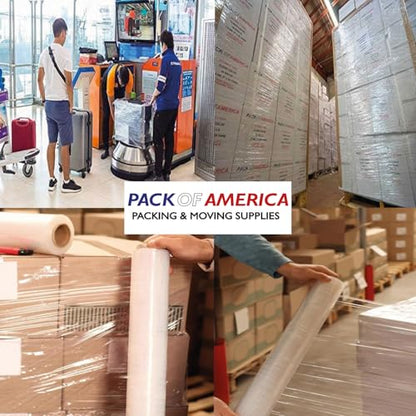 Pack of America Stretch Film - 4 Roll Clear, 18” x 1100 Feet, 80 Gauge (20 Micron) Industrial Heavy Duty Plastic Shrink Wrap and Dispenser for Packing, Shipping, Pallet, Moving Supplies