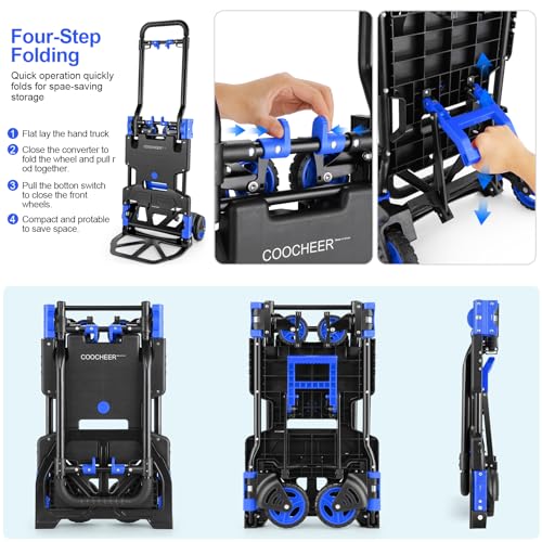 Folding Hand Truck Dolly, 330lb Convertible 4 to 2 Wheel Moving Cart, Blue - size: 330LB Blue