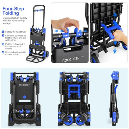 Folding Hand Truck Dolly,330lb Cart+1 Folding Basket,4to2 Wheel Moving Blue - size: 330LB Blue-B