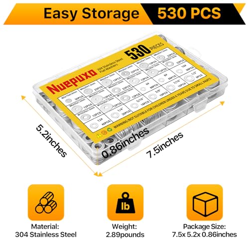 530PCS Flat Washers Assortment Kit, 304 Stainless Steel Washers - style: 530PCS (Metric+SAE)